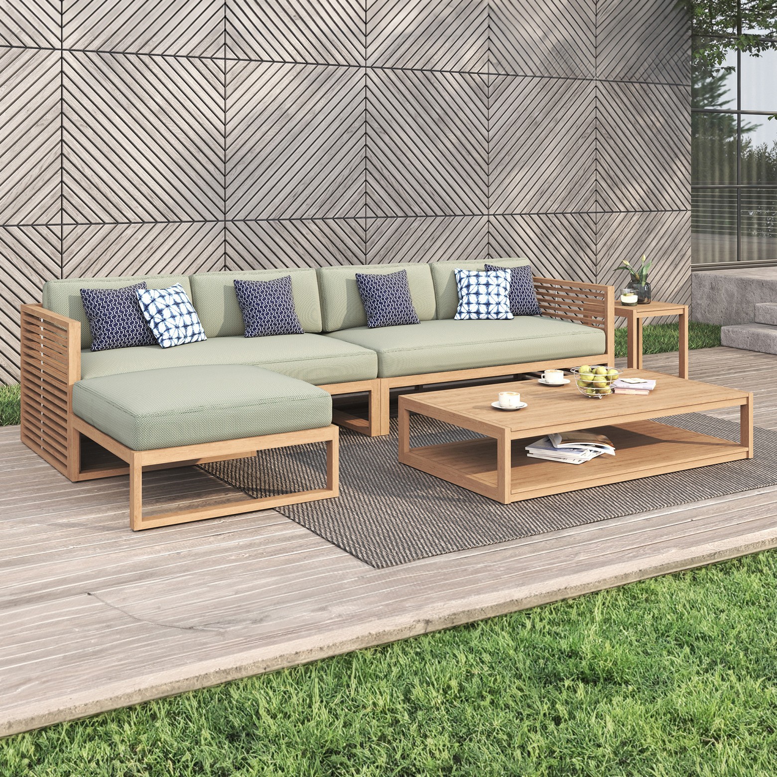 Conjunto de muebles de teca para patio exterior, sofá para terraza de villa, resistente a la corrosión, para jardín, a prueba de lluvia y sol, sofá de madera maciza.