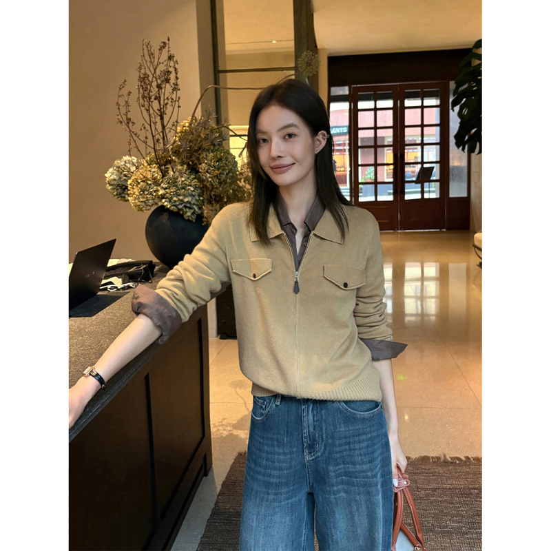 Han Xun Vintage Bookish Style All-Wool Knit Polo Shirt 2026 Autumn Versatile Zipper Old Money Jacket 27354 Han Xun Vintage Bookish Style All-Wool Knit Polo Shirt 2026 Autumn Versatile Zipper Old Money Jacket 27354