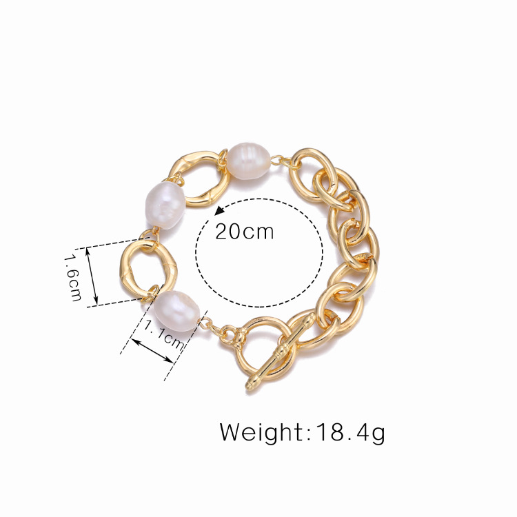 Sweet Pearl Gold Alloy Chain Bracelet display picture 1