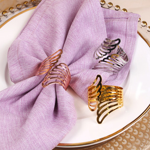 Cross-border New Angel Wings Feather Napkin Ring Leaves Napkin Buckle Electroplated Gold Silver Napkin Ring Wholesale