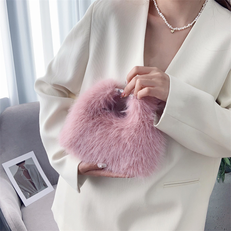 Borsa da donna autunno e inverno in pelliccia di volpe borsa porta pranzo borsa da pranzo a mano borsa da temperamento in pelliccia borsa da ascella in peluche di alta qualità_voghion.com
