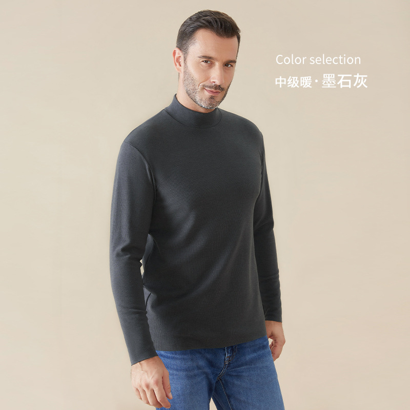 秋冬の新型の徳絨毛のヒアルロン酸の半高襟の底のシャツの男の発熱と保温の外は身を修める高襟の長袖のtシャツを着ます。