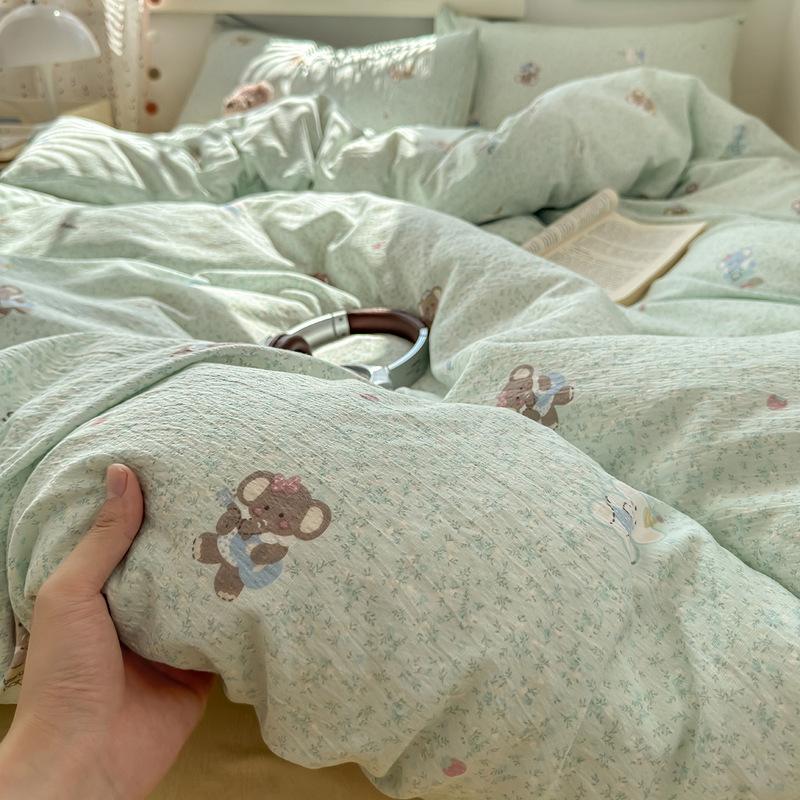 母婴a类超柔双层纱四件套ins风木棉小碎花学生宿舍床上三件套批发|undefined