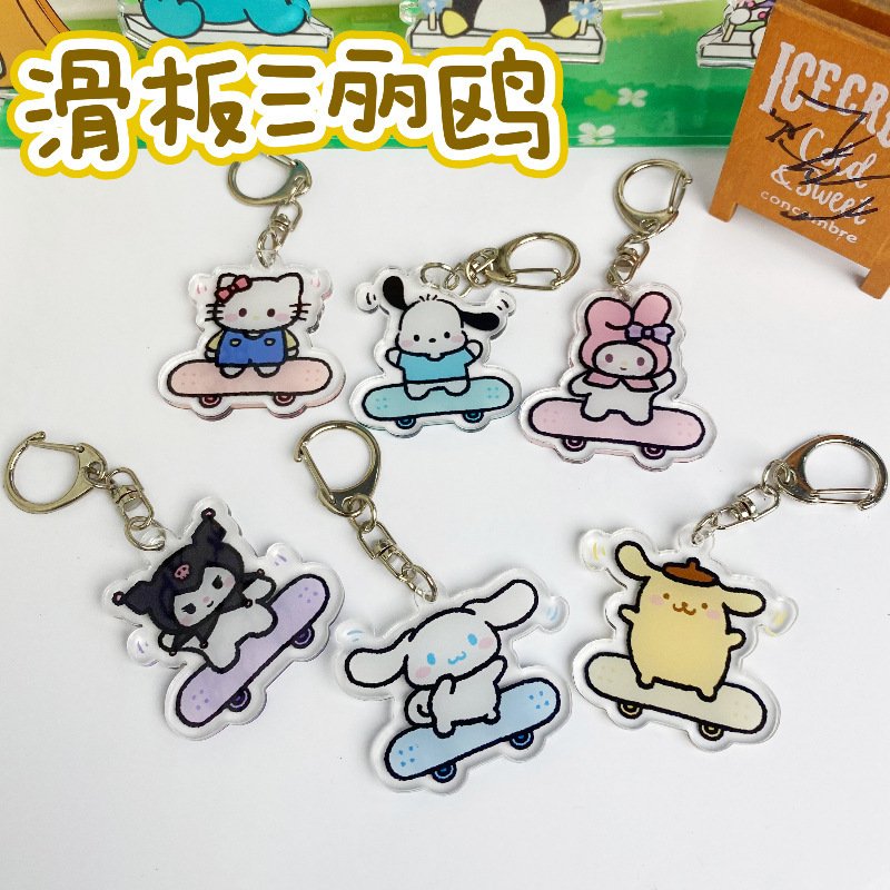 Carefully Selected Cartoon Sanrio Pendant Skateboard Cinnamon Dog Acrylic Keychain Hanging Chain Couple Bag Pendant Fashion