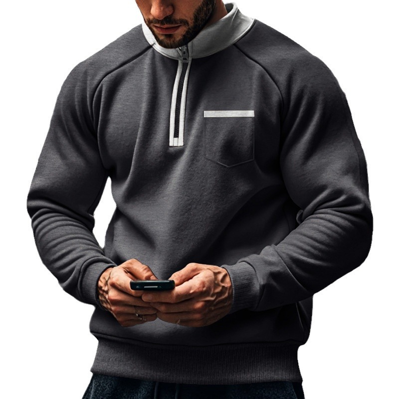 Men's Winter Fleece Sweatshirt With Half Zip And Stand Collar_voghion.com