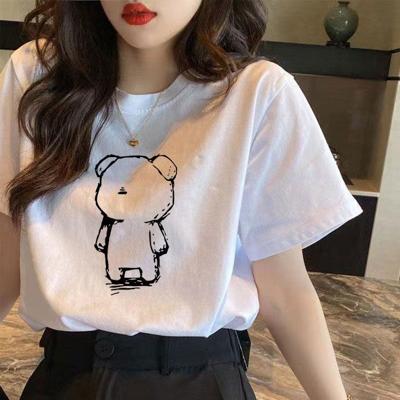 Summer short-sleeved T-shirt female student Korean version loose white bottom shirt simple round neck female T-shirt large top bf
