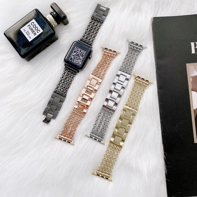 apply Apple Metal chain watch band iwatch76543/Se new pattern Flower sprinkling Korean A small minority A wrist Watch strap