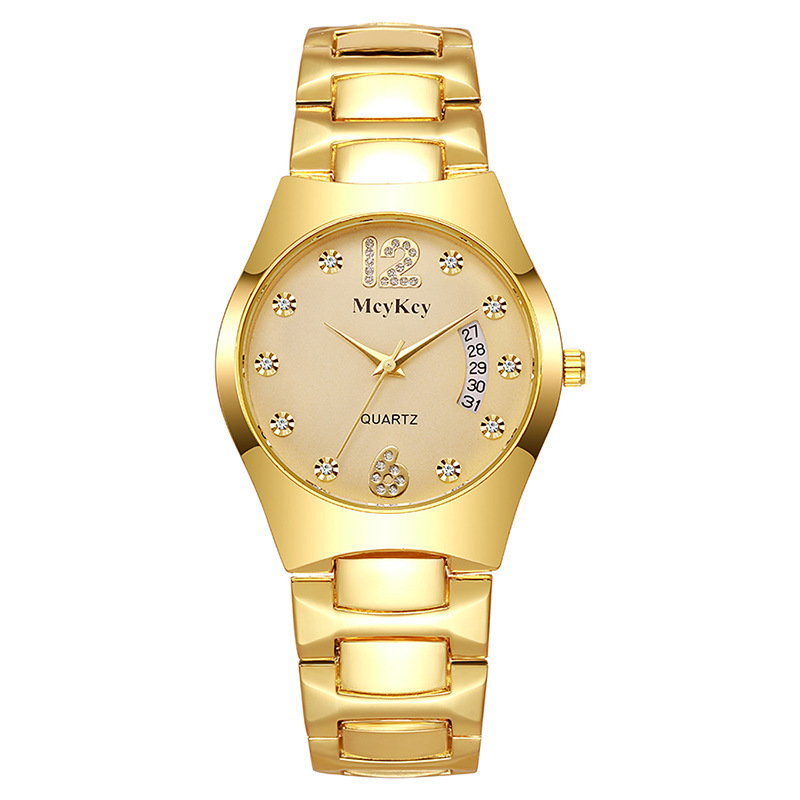 Reloj de suministro del fabricante McyKcy Calendario de diamantes romanos Acero de tungsteno sólido entre oro profundo e impermeable Reloj para hombre Plata