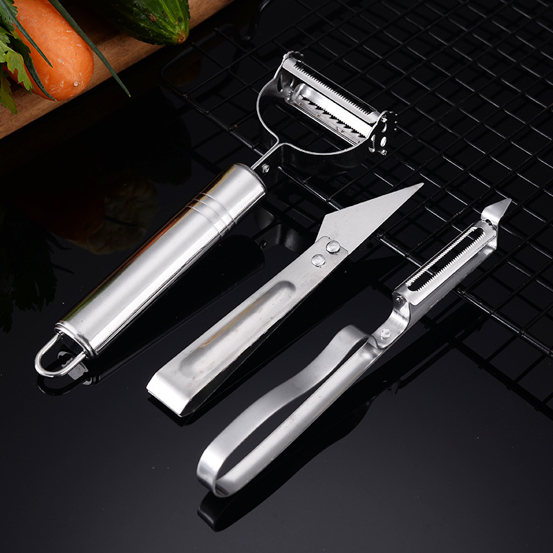 Cuchillo de cocina de acero inoxidable, pelador de papa, juego de cepillado, juego de tres piezas, suministros de cocina multifuncionales, afeitadora de melón y fruta