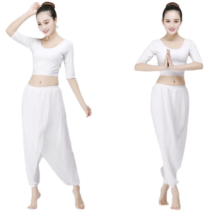 New Style Dance Rhyme Yoga Suit Women's Cotton Chiffon White Yarn Elegant Belly Dance Suit Slim Fitness Performance Suit