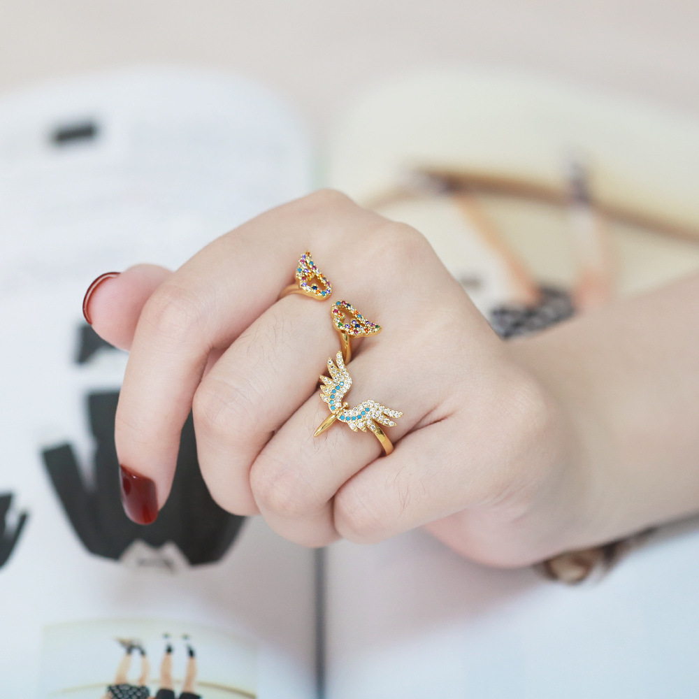Fashion Copper Wings Ring Daily Electroplating Zircon Copper Rings