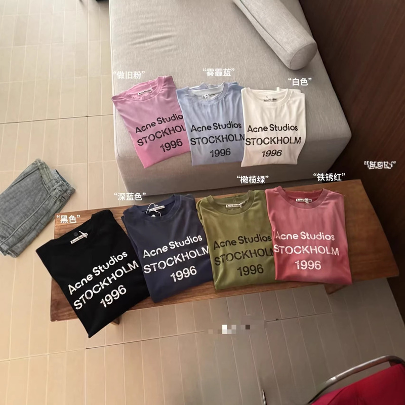 Cross-Border Ac Original 2026 Early Spring New Classic Solid Color Lettered Vintage Simple Stylish Korean-Style Top T-Shirt