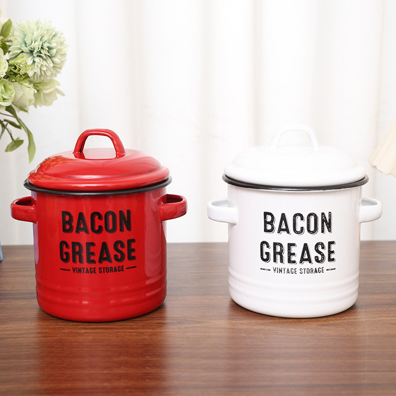 搪瓷双耳猪油罐日式加厚带盖搪瓷罐子大容量复古风茶叶罐子茶缸子