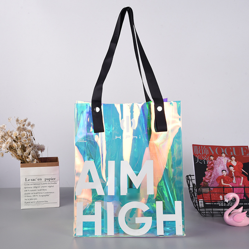 PVC镭射手提袋定制 TPU礼品包装袋定制 logo幻彩网红时尚手提袋