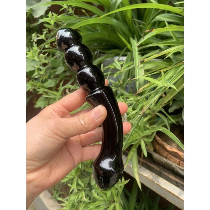 天然黑曜石水晶按摩棒原石雕刻打磨水晶摆件 图 1