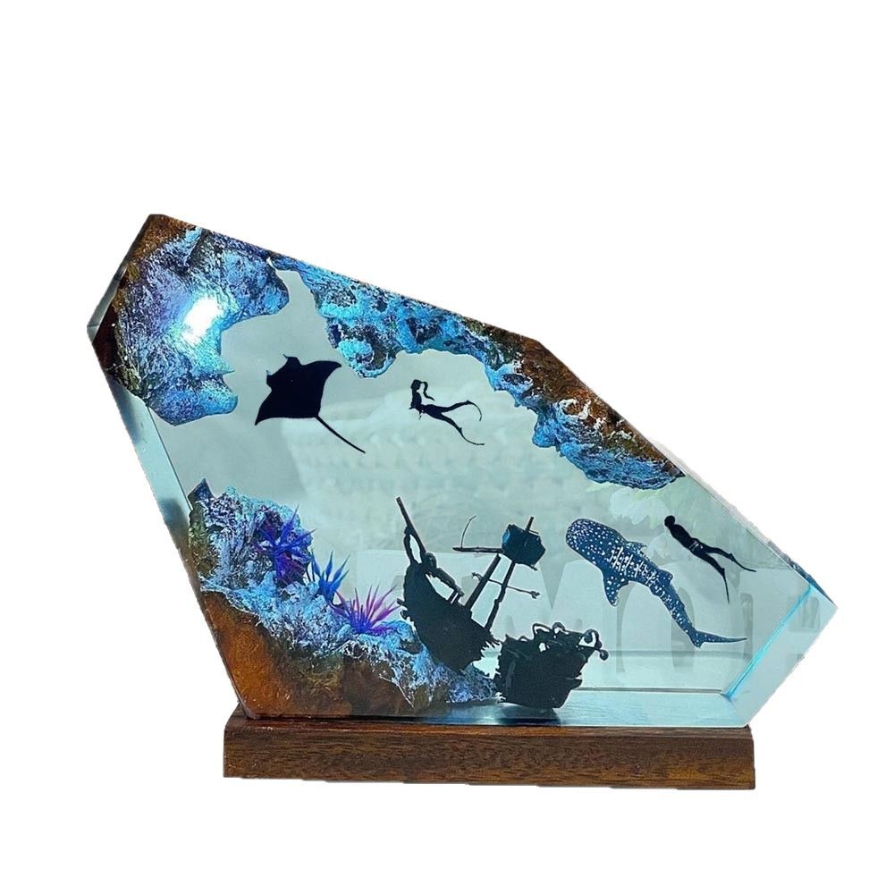 Tiburón ballena manta buceador lámpara de noche lámpara de madera de resina marina diseño de regalo único de Navidad artefactos de decoración del hogar