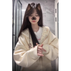 甜美学院ins风日系复古连帽卫衣女秋冬加绒加厚宽松显瘦休闲外套