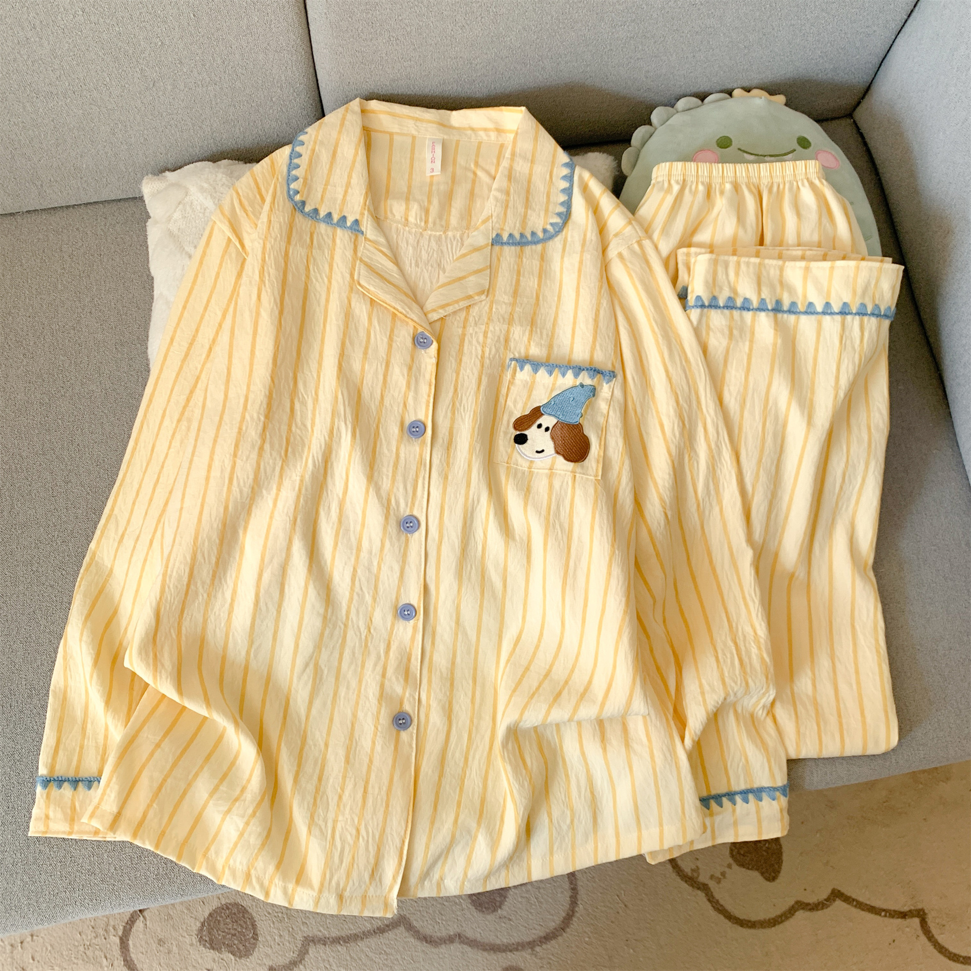 (No breast pads) [Yunduo Cotton] Shell-yellow stripes (long sleeves + trousers)