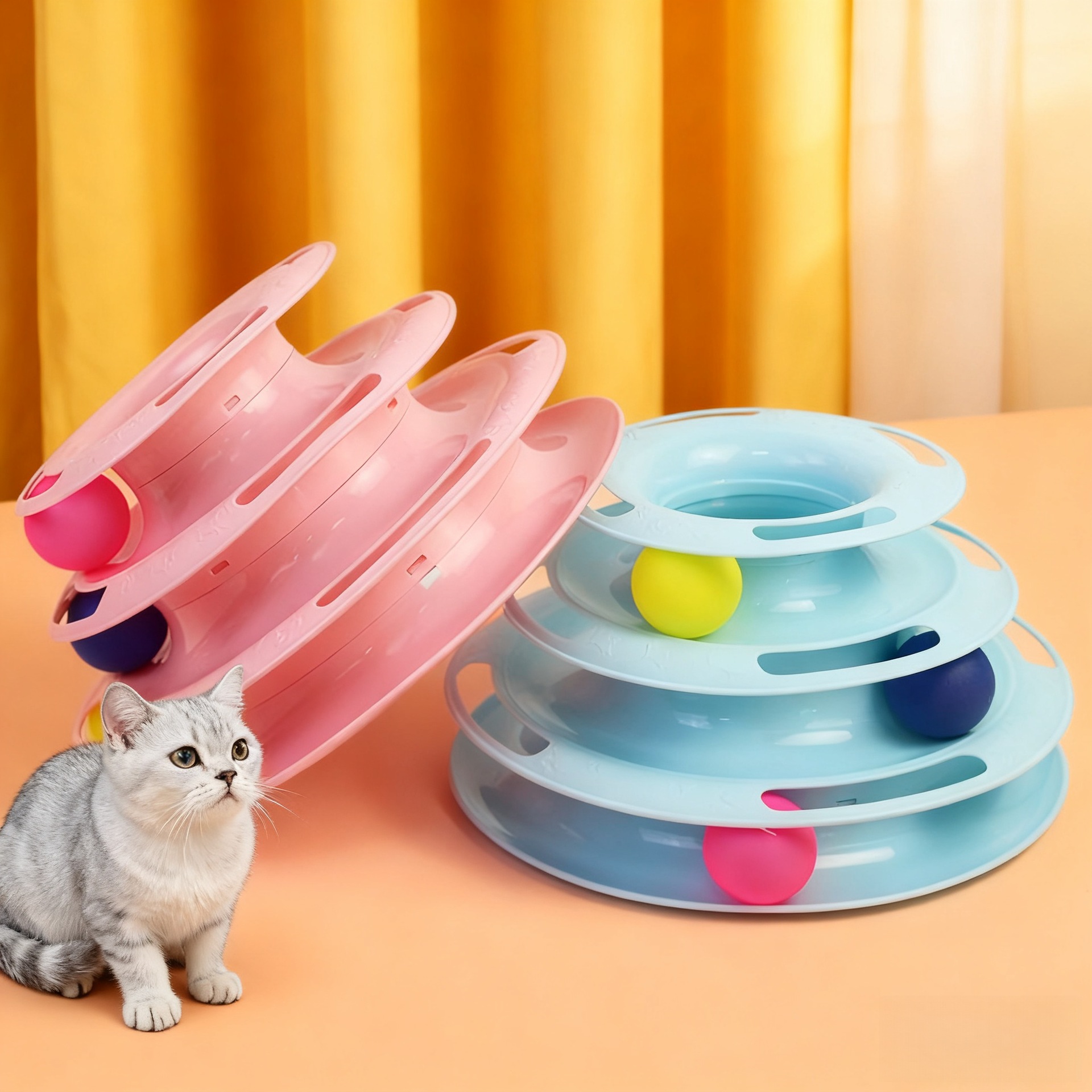 Turntable de 3 Capas para Gatos de Plástico Interactivo