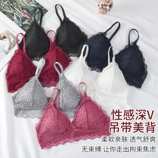 性感优雅蕾丝美背裹胸深V吊带 柔软亲肤轻薄透气杯舒适无钢圈文胸
