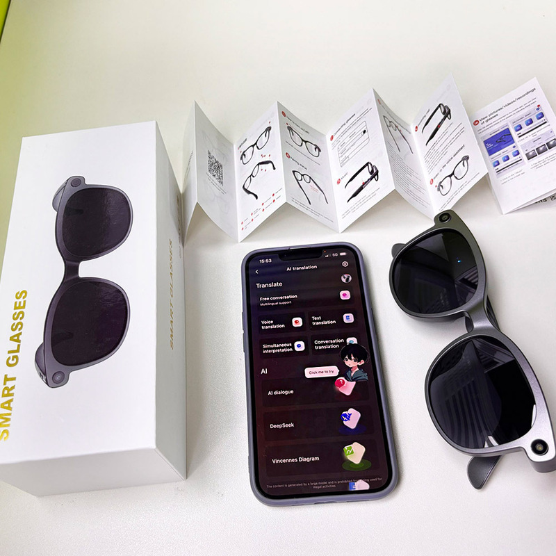 AI Translation Bluetooth Glasses Multi-Language Real-Time Translation Glasses for Listening to Music and Making Calls Smart Glasses Sunglasses