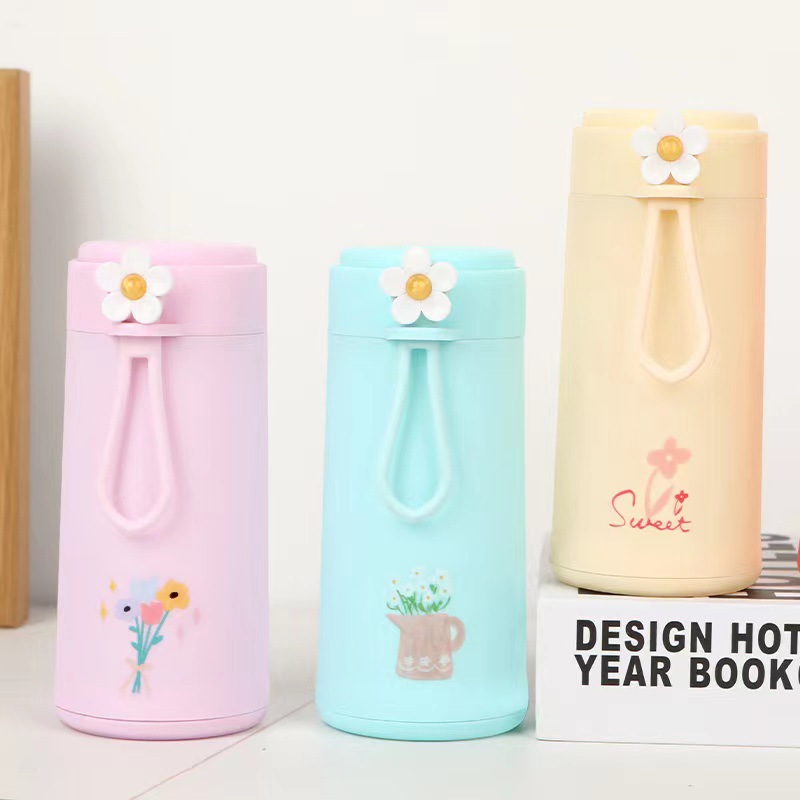 新款花香杯提繩玻璃杯雙層隔熱防燙水杯兒童學生禮品杯便攜杯子