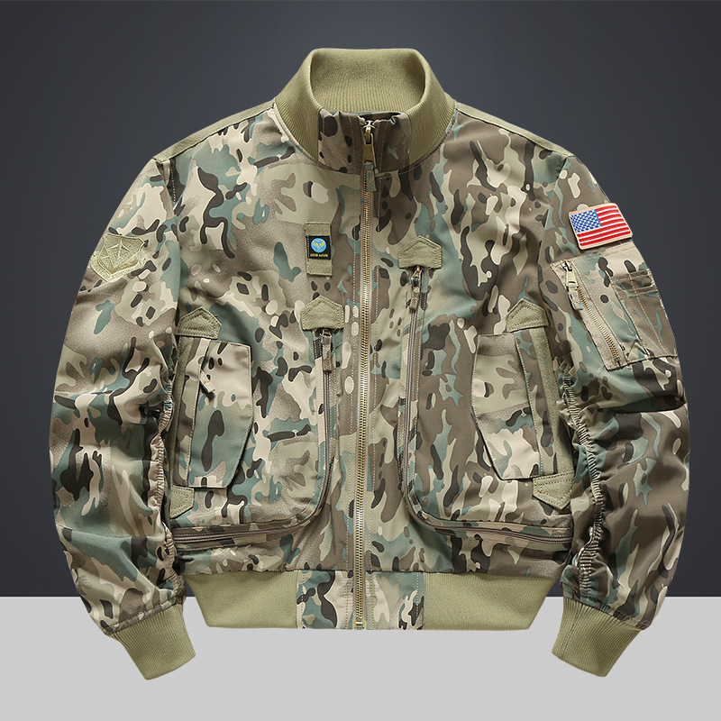 Chaqueta de vuelo para hombre multi-bolsillos chaqueta suelta locomotora al aire libre retro americano chaqueta grande para hombre