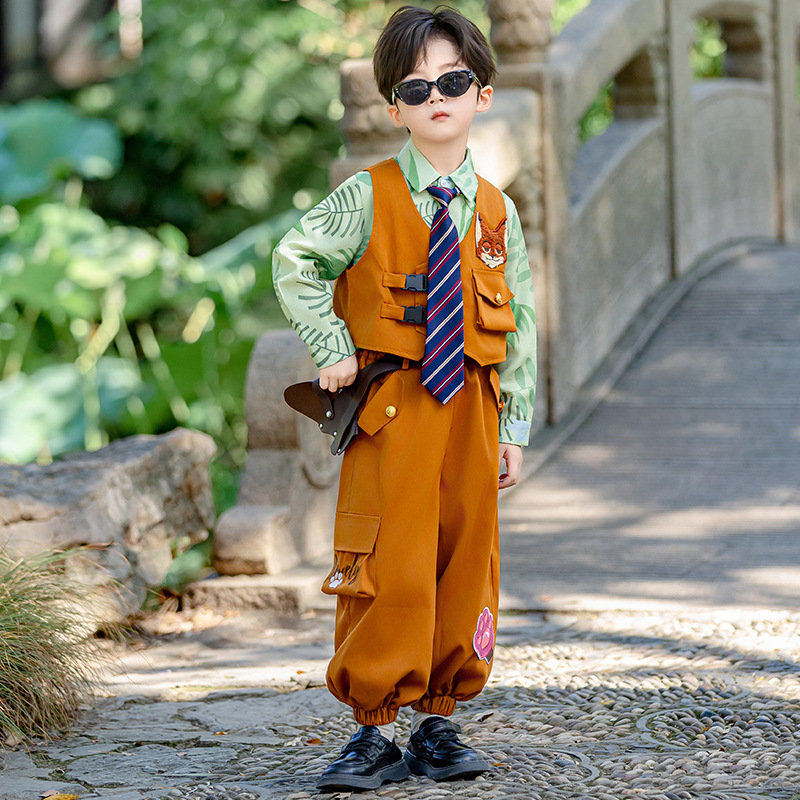 儿童万圣节cosplay衣服疯狂动物城尼克狐狸套装幼儿园角色扮演服|undefined