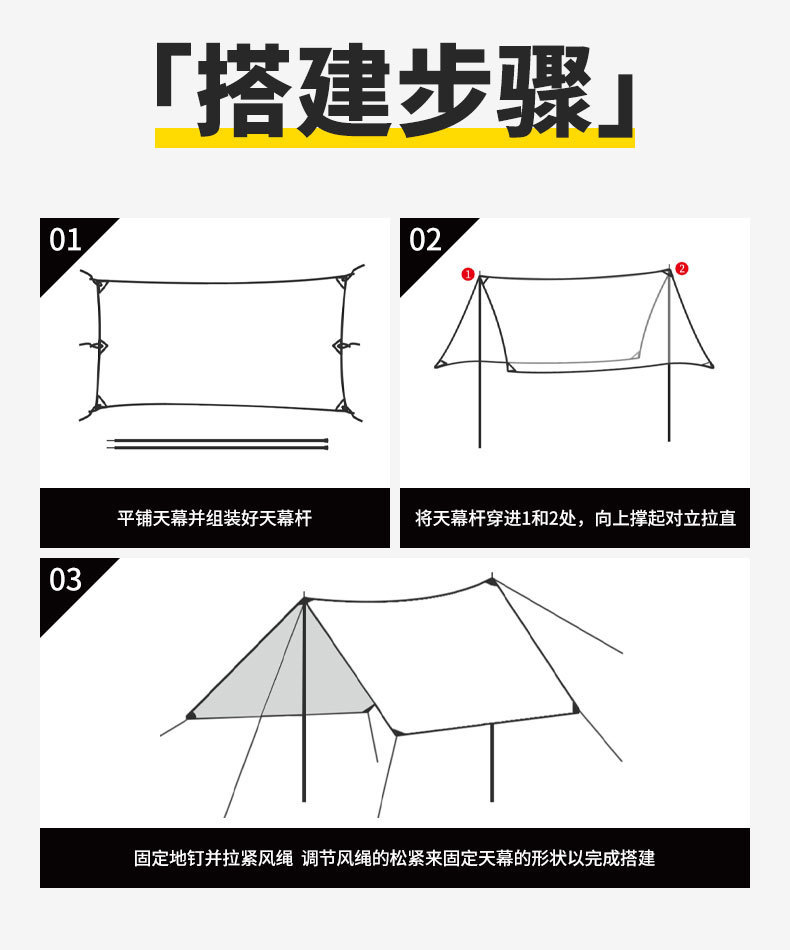 Black Rubber Canopy Tent Outdoor Camping Awning Portable Thickened Rainproof Park Picnic Sunscreen Awning