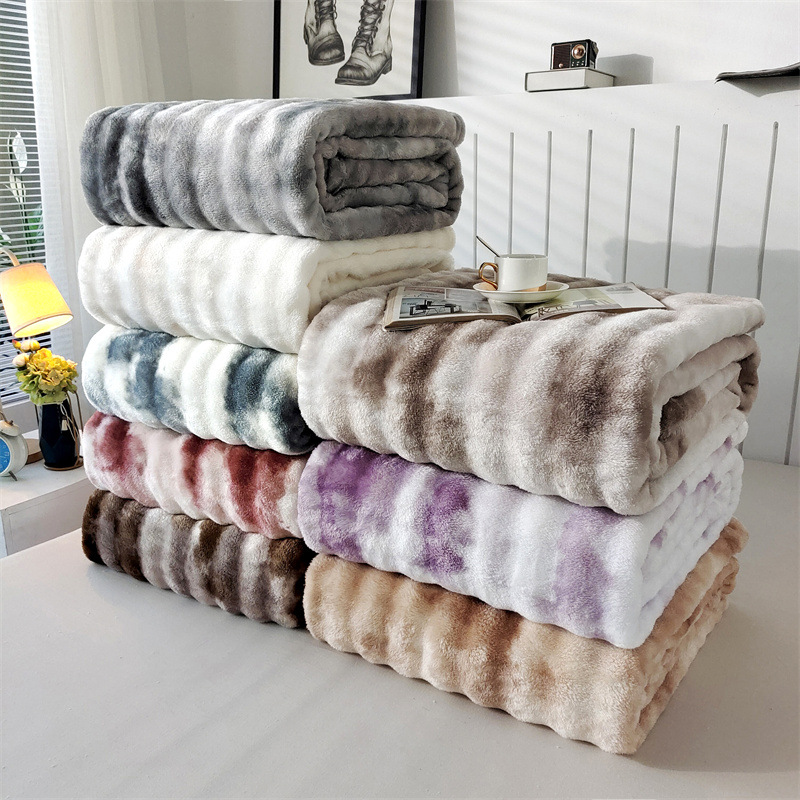 Cross-Border Amazon Light Luxury Rabbit Fur Blanket Color-Blocking Tie-Dye Bubble Fleece Blanket Sofa Blanket Group Purchase Gift Blanket