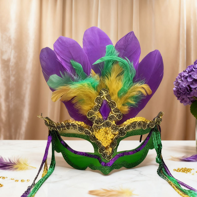 Carnaval Peacock Feather Half Face Mask Set Falda de maquillaje Show de baile de escenario Falda para cubrir los ojos