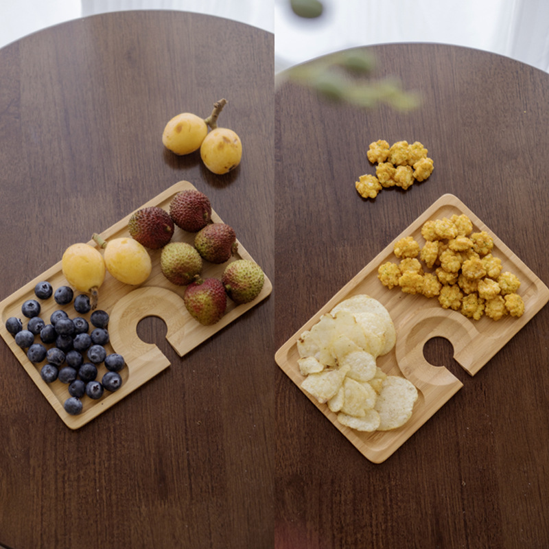 Taza de degustación de vino tinto, bandeja de aperitivos, taza de mano, bandeja de vino de bambú, exportación de bocadillos