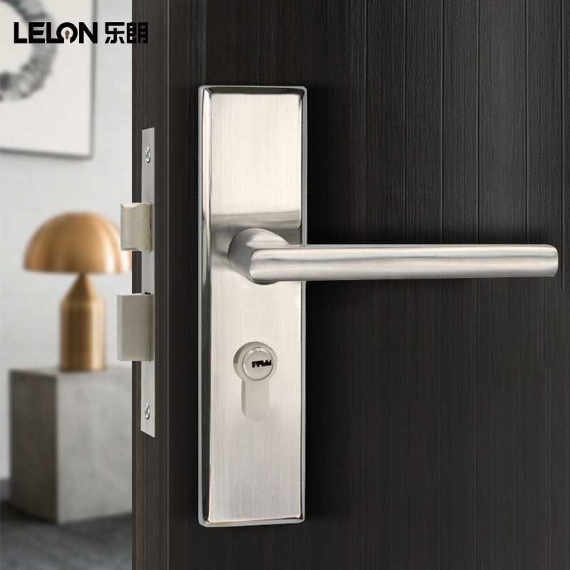Cerradura de la puerta interior de acero inoxidable cepillado conjunto completo Puerta panel de bloqueo dormitorio puerta mudo universal manija panel de bloqueo