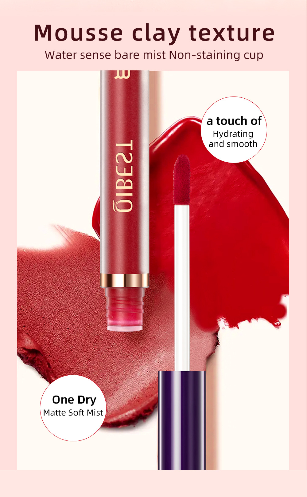 Carina QIBEST Matte Stick Cups, Lipgloss ist langlebig und verblasst nicht leicht, flüssiges Lippenstift-Set-Make-up_voghion.com