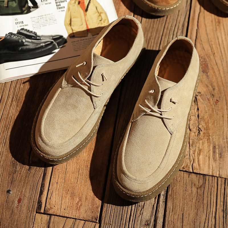 Men's retro suede thick soled casual low top shoes suede frosted men's shoes all match cow leather shoes_vogvips.com
