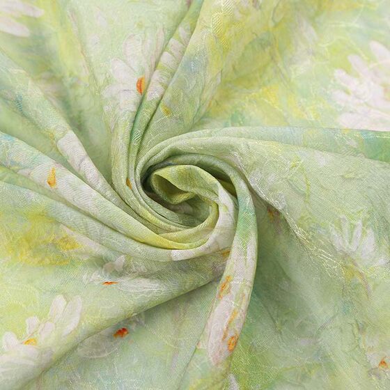 Spring and Summer 2025 New Fresh Green Fairy Oil Painting New Chinese Style dress Tencel Jacquard Printed Fabric