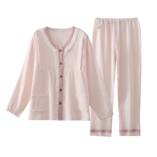 Pure Cotton Yuezi Suit Double-Layer Cotton Yarn Postpartum Pregnant Women's Nursing Suit Spring and Summer Sweat-Absorbing Breathable Maternal Nursing Home Suit Set