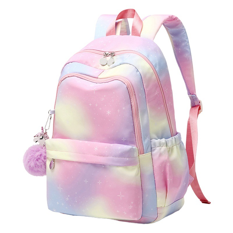 Mochila arcoíris de color degradado impermeable, ligera, gran capacidad, estilo escolar transfronterizo