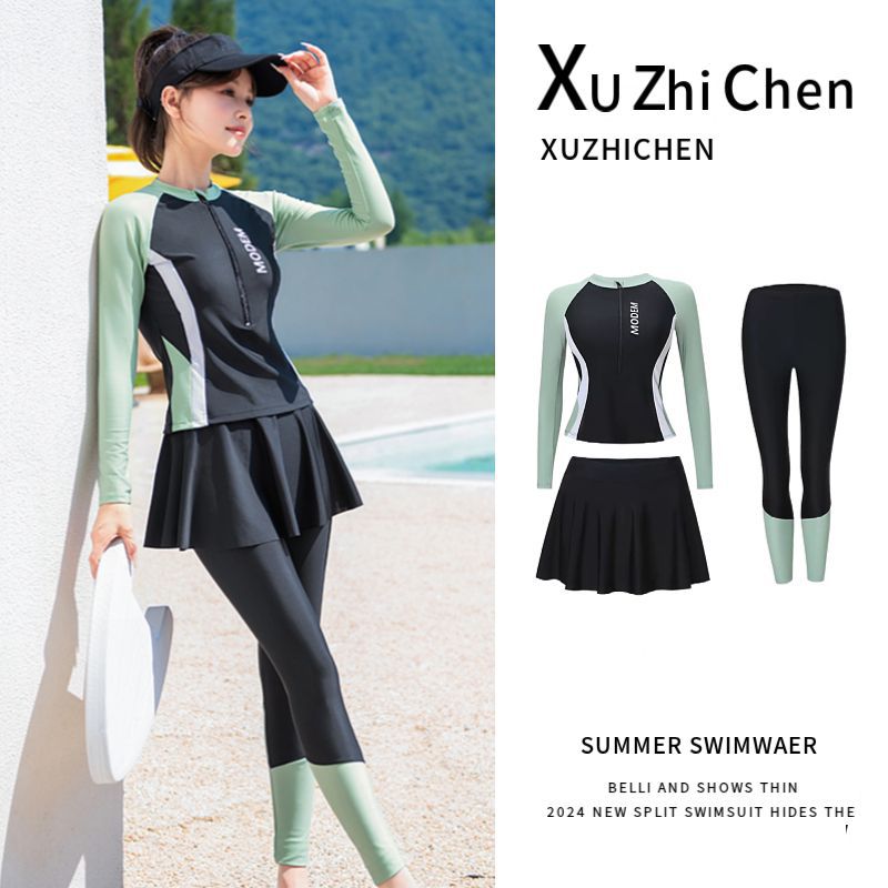 스플릿 여성용 긴팔 수영복 2024 신형 온천 3피스 세트로 살을 커버하고 날씬해 보이고 멋스러운 다이빙 슈트 수영복