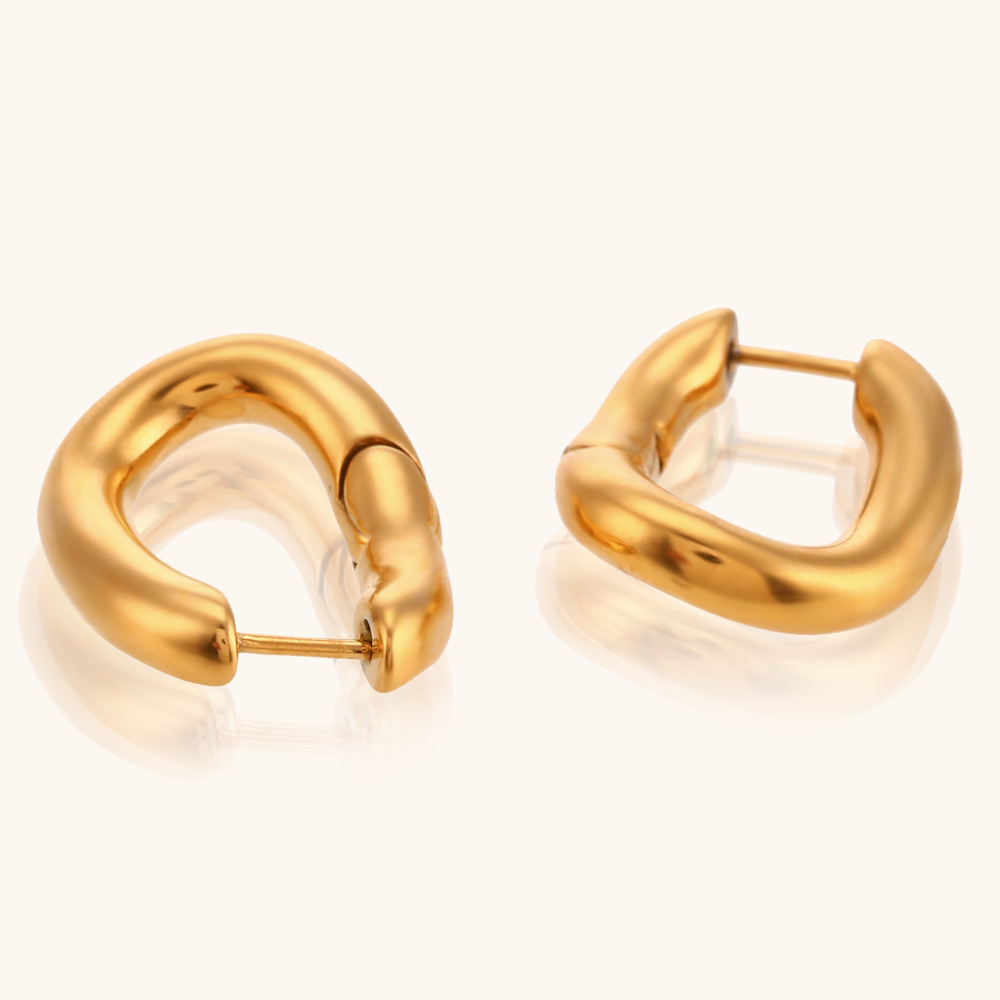 18K Gold Plated Plating Material 1 Pair Lady Simple Style Irregular Polishing Plating Stainless Steel 18K Gold Plated Hoop Earrings
