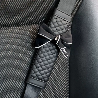 New Cute Female Car Safety Seat belt shoulder pad - love-black-bow-single