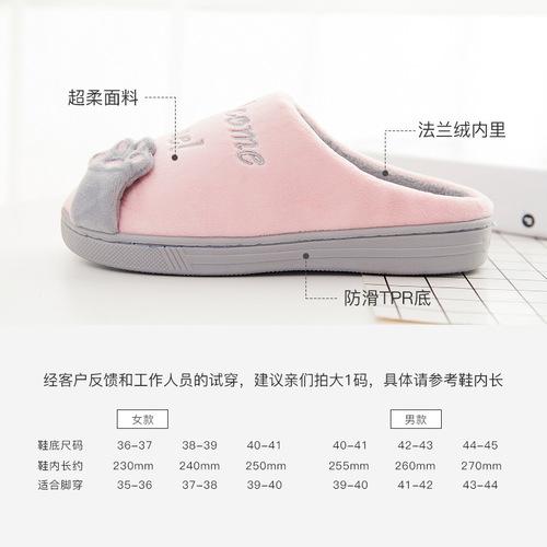 Cozy cotton slippers for indoor use—winter, heel-covered, cute cartoon design, women's warm, plush-lined, non-slip footwear for fall and winter, perfect for couples.