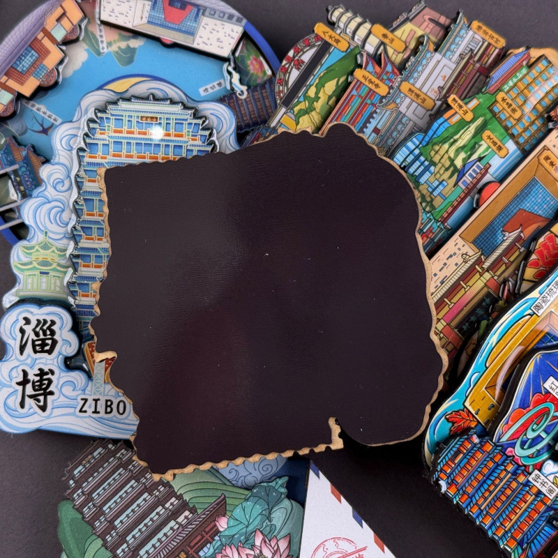 淄博冰箱贴三层立体磁吸滴胶木质冰箱贴文创品印象城市纪念品批发|undefined