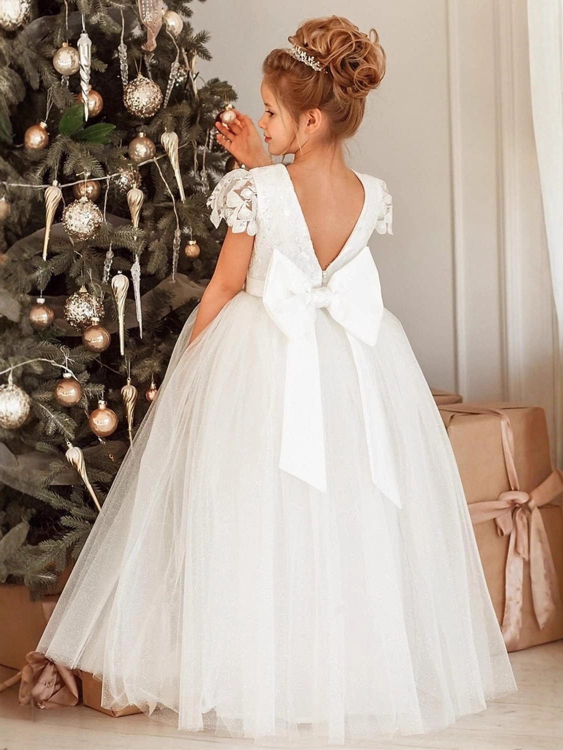 Nuevo vestido de novia para niños transfronterizos europeos y americanos encaje de niñas simple rendimiento cumpleaños Navidad mullido vestido de princesa