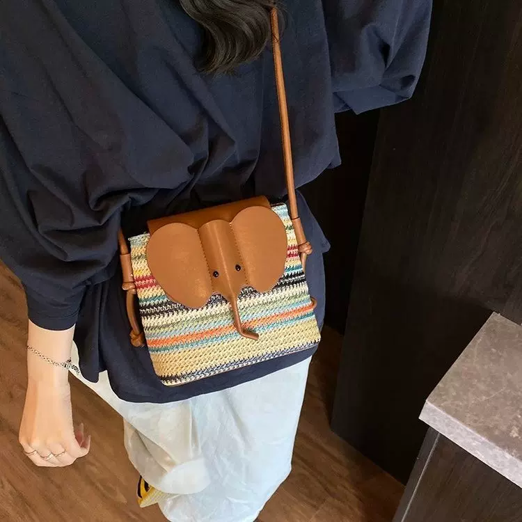 南风Chio2nd夏夜晚风水桶包彩虹小象编织包女小众单肩包洋气斜挎