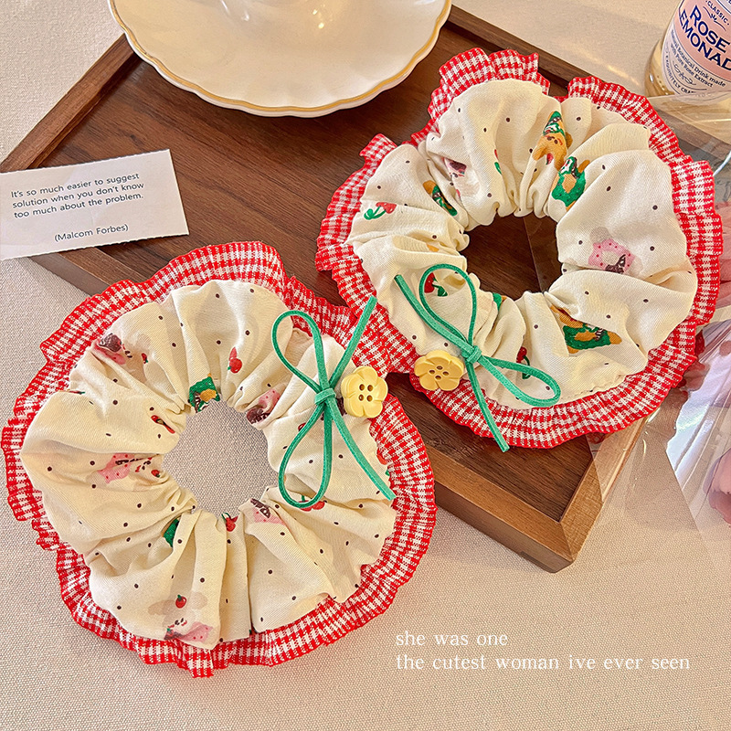 2024 New Lace Large Bowel Ring Women's Mori Flower Button Headwear Spring All-match Headrope Cherry Bear Hair Accessories