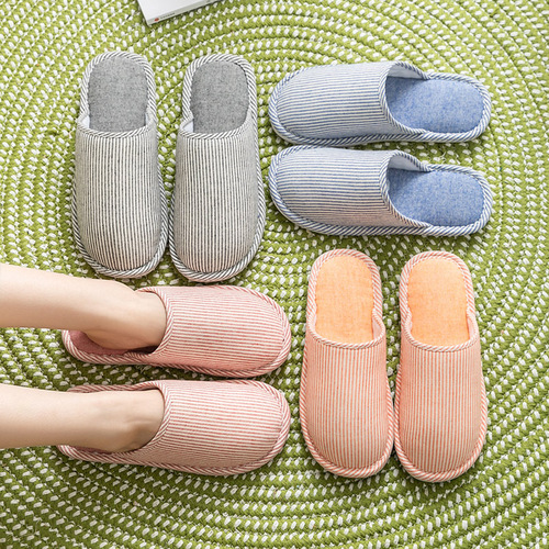 Household slippers for spring, autumn and winter seasons for female couples home non-slip indoor cotton and linen thick-soled men's slippers