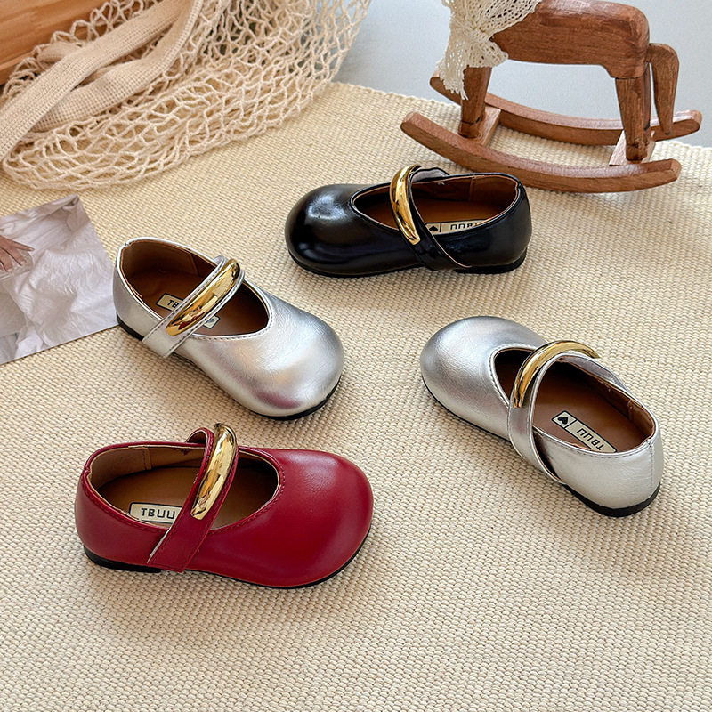 Girls Leather Shoes 2025 Spring and Autumn New Children's Red Ballet Shoes Little Girls Single Shoes Silver Baby Princess Shoes