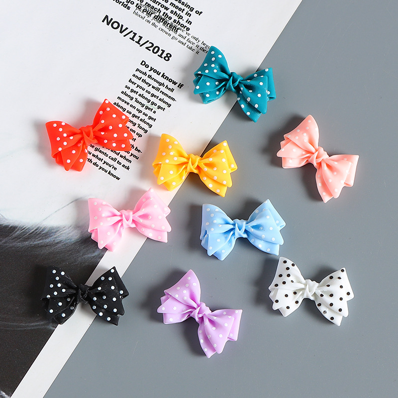Cartoon Polka Dot Resin Bow DIY Handmade Cream Glue Mobile Phone Case Hole Shoe Buckle Ice Skate Sticker Hairpin Accessories