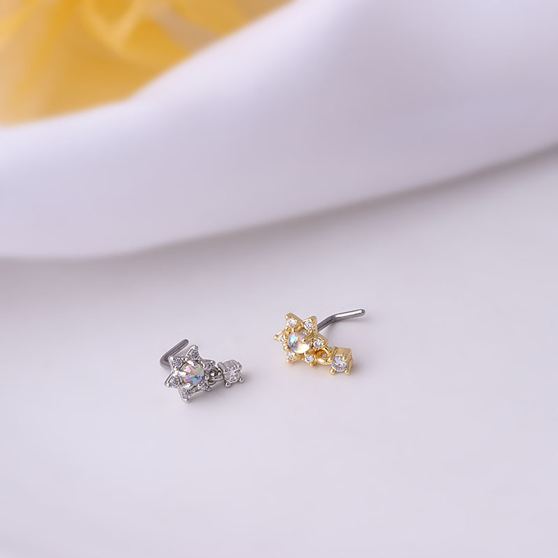 Titanium Steel L Rod Creative Nose Studs Piercing Jewelry Fashion Colorful Zircon Pendant Nose Stud